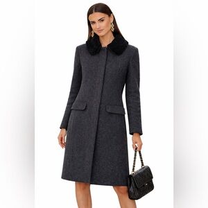 M0851 WOOL SHEARLING Collar Insulated WARM Pea Coat Trench Jacket Dark Grey M /8